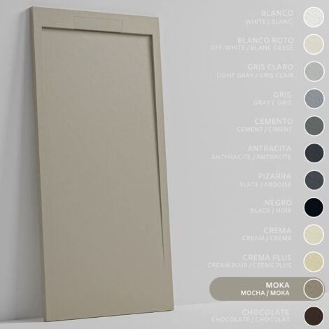 SOULBATH Plato de Ducha Extraplano Antideslizante – Resina Gel Coat - Textura Liso/Piedra – MOKA - 160X70 - Extraplano 3cm - Incluye Válvula desagüe y Rejilla integrada mismo color