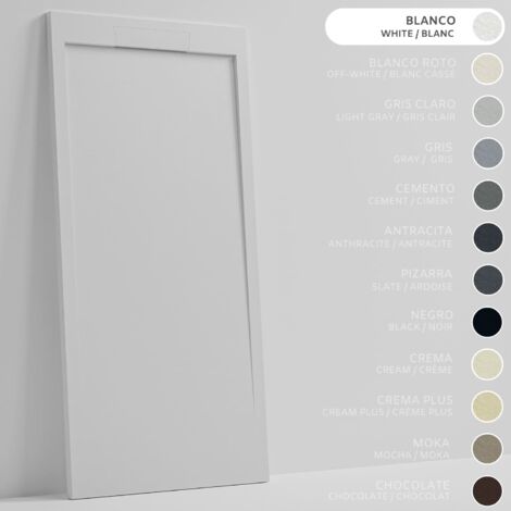 SOULBATH Plato de Ducha Extraplano Antideslizante – Resina Gel Coat - Textura Liso/Piedra – BLANCO - 120x80 - Extraplano 3cm - Incluye Válvula desagüe y Rejilla integrada mismo color (1/5)