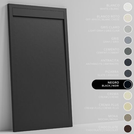 SOULBATH Plato de Ducha - Resina - Gel Coat - Textura Liso/Piedra - Antideslizante - Color Negro - 160X70- Extraplano 3cm. Incluye Válvula desagüe y Rejilla. Diseño Minimalista.