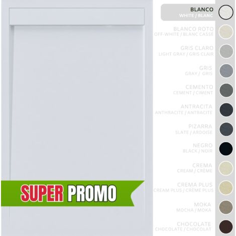 SOULBATH Plato de Ducha - Resina - Gel Coat - Textura Liso/Piedra - Antideslizante - Color Blanco - 140x80- Extraplano 3cm. Incluye Válvula desagüe y Rejilla. Diseño Minimalista.