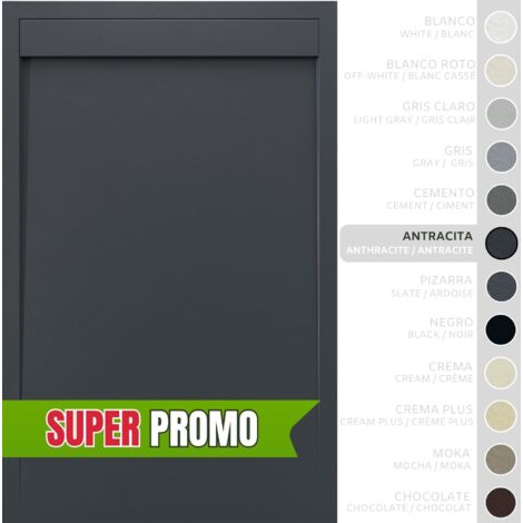 SOULBATH Plato de Ducha - Resina - Gel Coat - Textura Liso/Piedra - Antideslizante - Color Antracita - 190X70- Extraplano 3cm. Incluye Válvula desagüe y Rejilla. Diseño Minimalista.