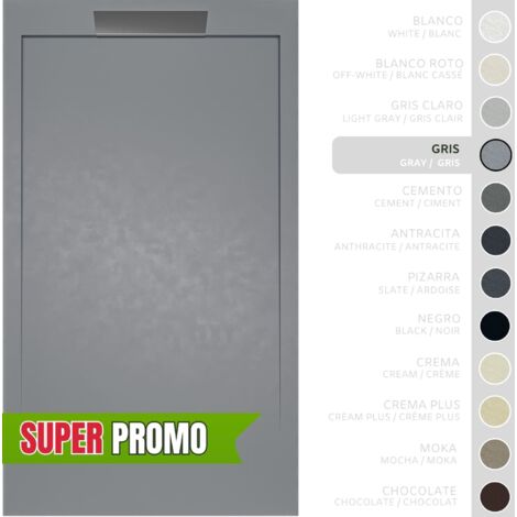 SOULBATH Plato de Ducha - Resina - Gel Coat - Textura Liso/Piedra - GRIS - Antideslizante - 120x90- Extraplano 3cm - Incluye Válvula desagüe y Rejilla- Diseño elegante (1/5)