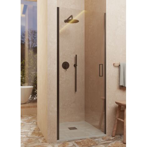 Mampara de ducha puerta ABATIBLE - Reversible - Sin perfil inferior - Cristal transparente templado 6 mm antical - NEGRO - Ancho 71-74 cm - H 195 cm (1/5)