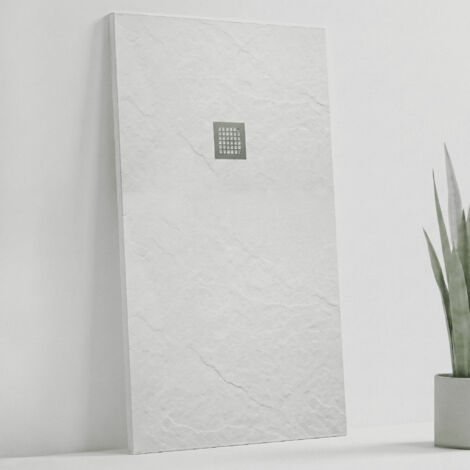 SOULBATH Plato de Ducha de Resina-Fibra Fuerte y Ultraligero - Textura Pizarra - BLANCO - 190x80- Extraplano - Incluye Válvula desagüe y Rejilla
