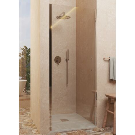 Mampara de ducha puerta ABATIBLE - Reversible - Sin perfil inferior - Cristal transparente templado 6 mm antical - CROMO - Ancho 58,5-60 cm - H 195 cm