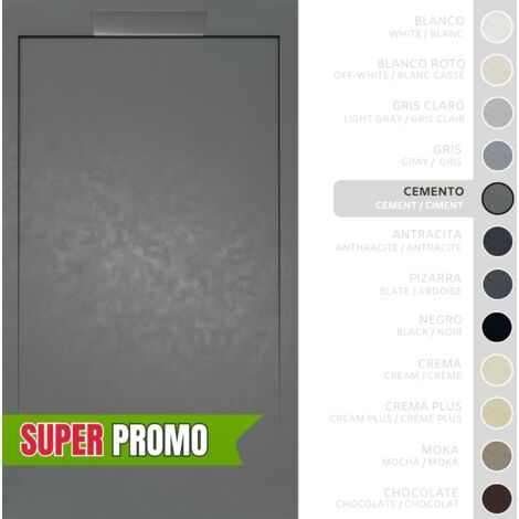 SOULBATH Plato de Ducha - Resina - Gel Coat - Textura Liso/Piedra - GRIS CEMENTO - Antideslizante - 120x80- Extraplano 3cm - Incluye Válvula desagüe y Rejilla- Diseño elegante (1/5)