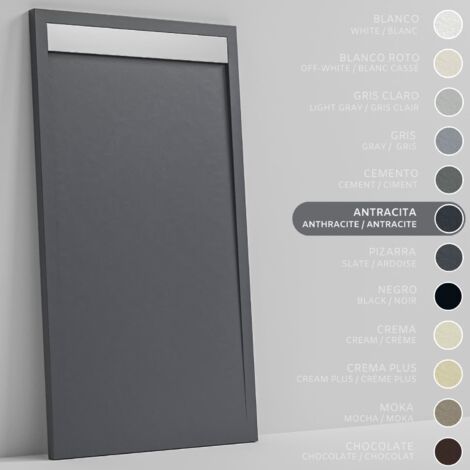 SOULBATH Plato de Ducha - Resina - Gel Coat - Textura Liso/Piedra - Antideslizante - Color Antracita - 140x80- Extraplano 3cm - Incluye Válvula desagüe y Rejilla INOX. (1/5)