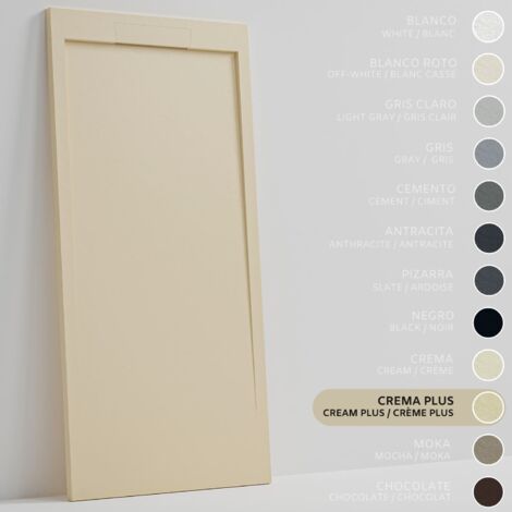 SOULBATH Plato de Ducha Extraplano Antideslizante – Resina Gel Coat - Textura Liso/Piedra – CREMA INTENSO - 120x90 - Extraplano 3cm - Incluye Válvula desagüe y Rejilla integrada mismo color (1/5)
