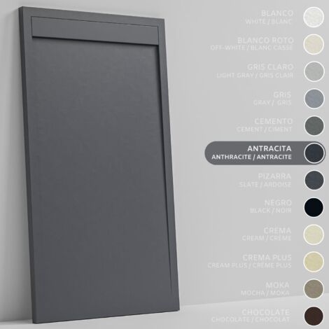 SOULBATH Plato de Ducha - Resina - Gel Coat - Textura Liso/Piedra - Antideslizante - Color Antracita - 140x80- Extraplano 3cm. Incluye Válvula desagüe y Rejilla. Diseño Minimalista.