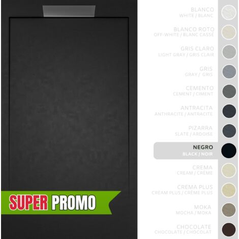 SOULBATH Plato de Ducha - Resina - Gel Coat - Textura Liso/Piedra - NEGRO - Antideslizante - 120x90- Extraplano 3cm - Incluye Válvula desagüe y Rejilla- Diseño elegante (1/5)