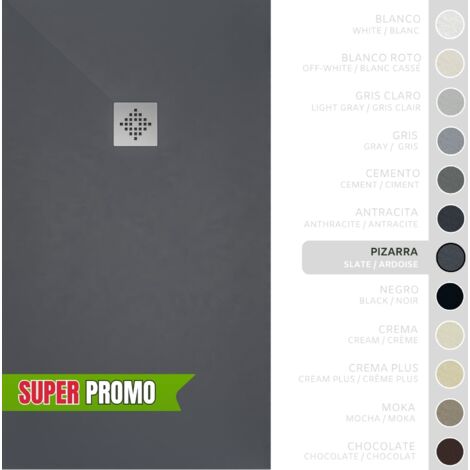 SOULBATH Plato de Ducha - Resina - Gel Coat - Textura Liso/Piedra - Antideslizante - Color Pizarra - 140x80- Extraplano 3cm - Incluye Válvula desagüe y Rejilla. Standard (1/5)