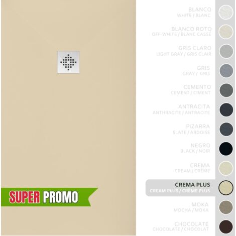 SOULBATH Plato de Ducha - Resina - Gel Coat - Textura Liso/Piedra - Antideslizante - Color Crema Intenso - 80x80- Extraplano 3cm - Incluye Válvula desagüe y Rejilla. Standard (1/5)