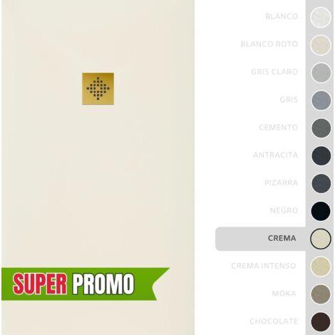 SOULBATH Plato de Ducha - Resina - Gel Coat - Textura Liso/Piedra - Antideslizante - Color Crema - 150X75- Extraplano 3cm. Incluye Válvula desagüe y Rejilla - REJILLA DORADA