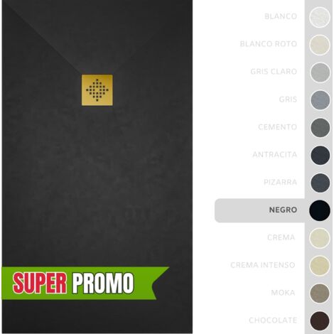 SOULBATH Plato de Ducha - Resina - Gel Coat - Textura Liso/Piedra - Antideslizante - Color Negro - 120x90- Extraplano 3cm. Incluye Válvula desagüe y Rejilla - REJILLA DORADA (1/5)