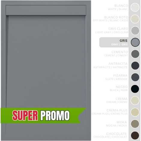SOULBATH Plato de Ducha - Resina - Gel Coat - Textura Liso/Piedra - Antideslizante - Color Gris - 110x80- Extraplano 3cm. Incluye Válvula desagüe y Rejilla. Diseño Minimalista. (1/5)