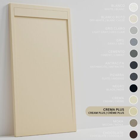SOULBATH Plato de Ducha - Resina - Gel Coat - Textura Liso/Piedra - Antideslizante - Color Crema Intenso - 170x80- Extraplano 3cm. Incluye Válvula desagüe y Rejilla. Diseño Minimalista. (1/5)