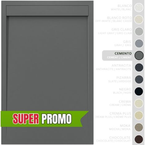 SOULBATH Plato de Ducha - Resina - Gel Coat - Textura Liso/Piedra - Antideslizante - Color Gris Cemento - 100X70- Extraplano 3cm. Incluye Válvula desagüe y Rejilla. Diseño Minimalista. (1/5)
