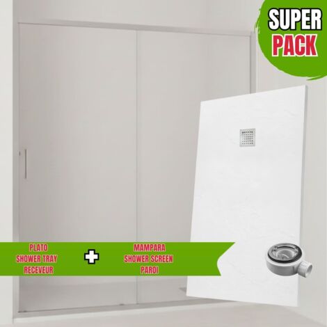 Pack Mampara Ducha Frontal Corredera + Fijo con Perfil inferior / Cromo 100 cm y Plato blanco irrompible ultraligero antideslizante 100x90cm (1/5)