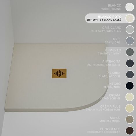 Plato de ducha Semicircular SOULHOME Resina y Carga Mineral Antideslizante 90x90 cm Blanco Roto - Rejilla Oro (1/5)