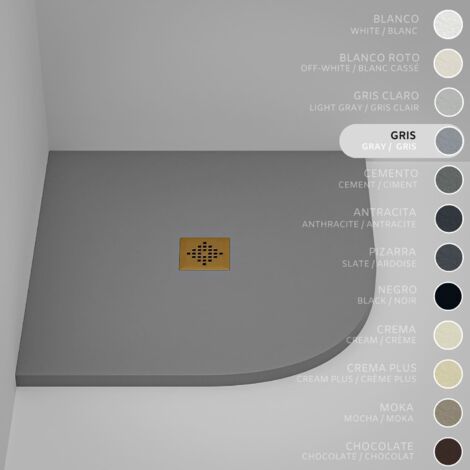 Plato de ducha Semicircular SOULHOME Resina y Carga Mineral Antideslizante 80x80 cm Gris - Rejilla Oro (1/5)