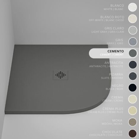 Plato de ducha Semicircular SOULHOME Resina y Carga Mineral Antideslizante 80x80 cm Gris Cemento - Rejilla Same (1/5)