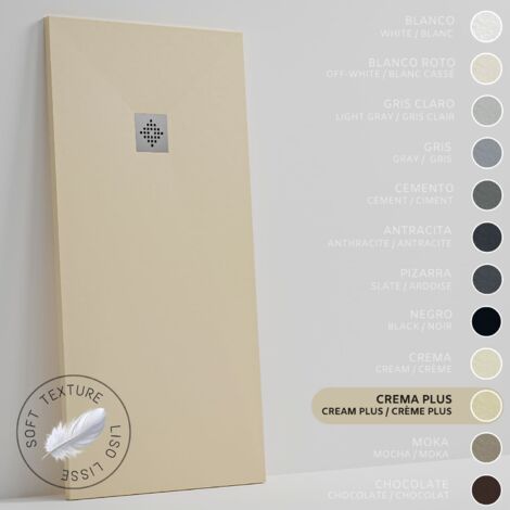 SOULHOME Plato de Ducha - Resina - Gel Coat - Textura Liso Seda - Antideslizante  - Color Crema Intenso - 90x90- Extraplano 3cm. Standard