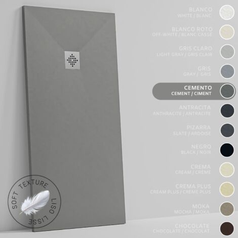 SOULHOME Plato de Ducha - Resina - Gel Coat - Textura Liso Seda - Antideslizante - Color Gris Cemento - 140X75- Extraplano 3cm. Standard