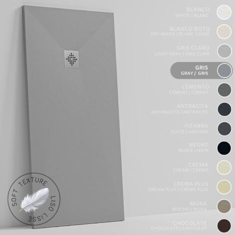 SOULHOME Plato de Ducha - Resina - Gel Coat - Textura Liso Seda - Antideslizante  - Color Gris - 80X75- Extraplano 3cm. Standard (1/5)