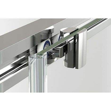 Mampara de ducha angular 1 corredera + 1 fijo + lateral - con perfilería inferior - Cristal transparente templado 6mm antical - 105-110 cm Ancho adaptable x Fijo 77-79 cm - Alto 195cm - Plata