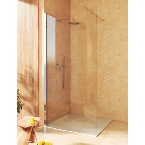 Mampara de ducha panel fijo PUNE cristal templado 8 mm antical 60 cm ancho  -  195 cm alto perfilería plata brillo
