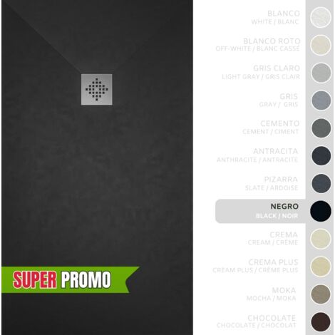 SOULBATH Plato de Ducha - Resina - Gel Coat - Textura Liso/Piedra - Antideslizante - Color Negro - 110X70- Extraplano 3cm - Incluye Válvula desagüe y Rejilla. Standard (1/5)