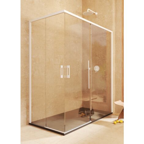 Mampara rectangular 2 correderas + 2 fijos, sin perfil inferior, REVERSIBLE, Vidrio de seguridad 6mm antical -72,5-75 x 97,5-100cm- H= 195cm, Blanco (1/5)