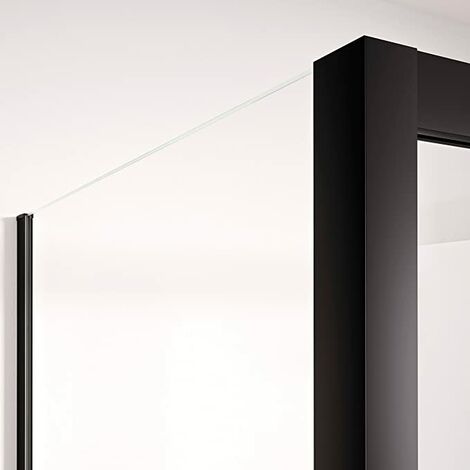 Mampara de ducha angular 1 corredera + 1 fijo + lateral - con perfilería inferior - Cristal transparente templado 6mm antical - 135-140 cm Ancho adaptable x Fijo 77-79 cm - Alto 195cm - Negro mate