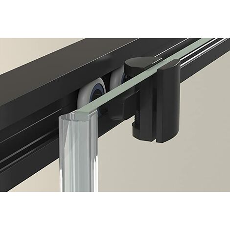 Mampara de ducha angular 1 corredera + 1 fijo + lateral - con perfilería inferior - Cristal transparente templado 6mm antical - 135-140 cm Ancho adaptable x Fijo 77-79 cm - Alto 195cm - Negro mate