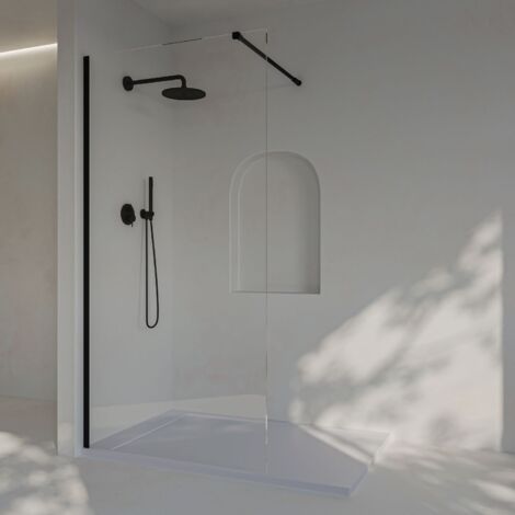 Mampara de ducha Panel Fijo, Fácil instalación SOULBATH Vidrio de seguridad 8 mm antical, 80 cm ancho x 200 cm alto, Perfil Negro mate