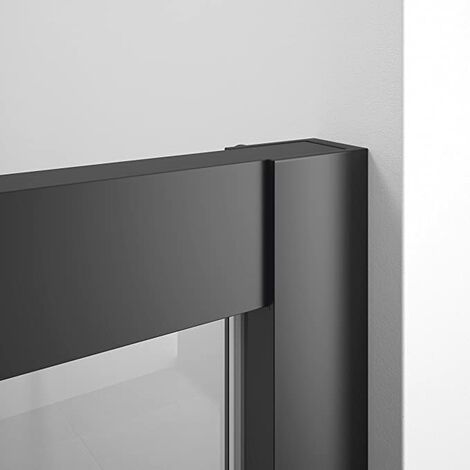 Mampara de ducha frontal 1 corredera + 1 fijo sin perfilería inferior cristal transparente templado 6mm antical 95 a 100 cm ancho adaptable x 195 cm alto posición puerta a derecha negro mate