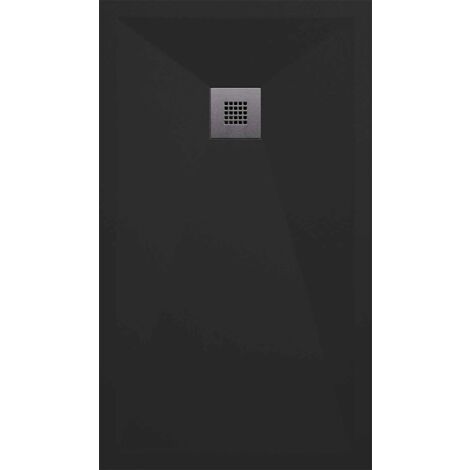 Plato de ducha - Resina - Textura Pizarra - Antideslizante - Extraplano - Incluye Válvula desagüe+Rejilla - 110X90 cm - Color Negro