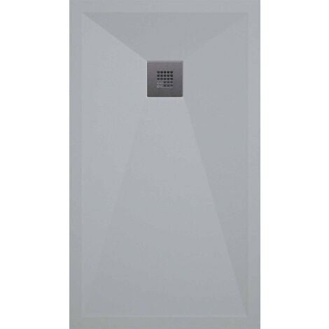 Plato de ducha - Resina - Textura Pizarra - Antideslizante - Extraplano - Incluye Válvula desagüe+Rejilla - 110X90 cm - Color Gris