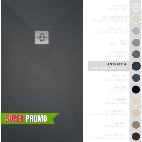 SOULBATH Plato de Ducha - Resina - Gel Coat - Textura Liso/Piedra - Antideslizante - Color Antracita - 120x90- Extraplano 3cm - Incluye Válvula desagüe y Rejilla. Standard (1/5)