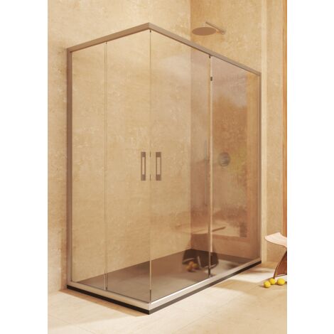 Mampara rectangular 2 correderas + 2 fijos, con perfil inferior, REVERSIBLE, Vidrio seguridad 6mm antical- 67,5-70 x 97,5-100 cm - H= 195cm, Plata (1/5)