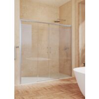 Mampara de ducha frontal 2 correderas + 2 fijos sin perfilería inferior cristal transparente templado 6mm antical 145 a 150 cm ancho adaptable x 195 cm alto plata brillo
