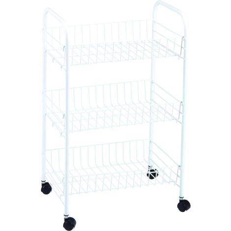 King Home WEISSER MULTI-PURPOSE TROLLEY aus Metall mit 3 Ablagen und 4 Rädern 40x26x62h cm (1/4)