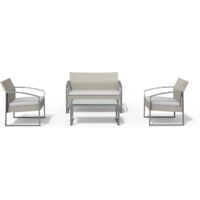 Garden Friend Salotto Alicante (2 Sessel 1 Sofa 1 Tisch) weiß gewaschene Polyrattan-Polsterung