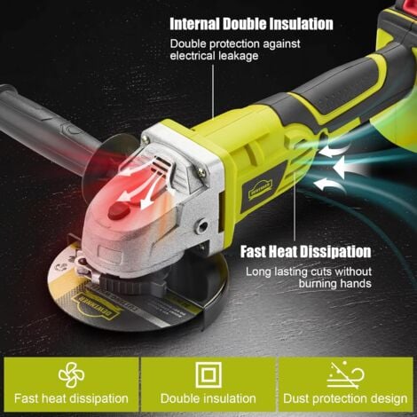 DEWINNER Meuleuse d’angle Sans fil, Meuleuse Angulaire avec Capot de Protection,3.0Ah Li ion Battery 1xChargeur Poignée Latérale,Serrage Rapide