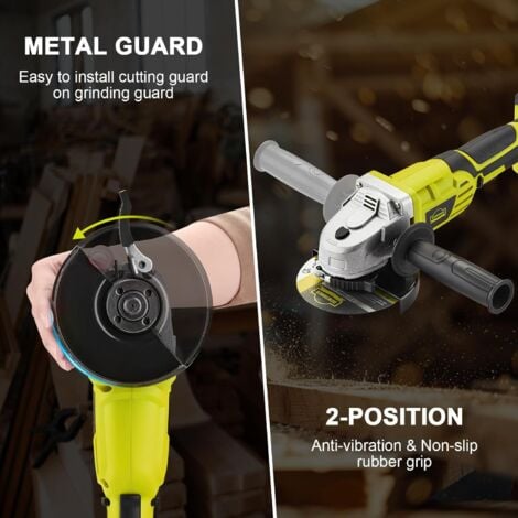 DEWINNER Meuleuse d’angle Sans fil, Meuleuse Angulaire avec Capot de Protection,3.0Ah Li ion Battery 1xChargeur Poignée Latérale,Serrage Rapide