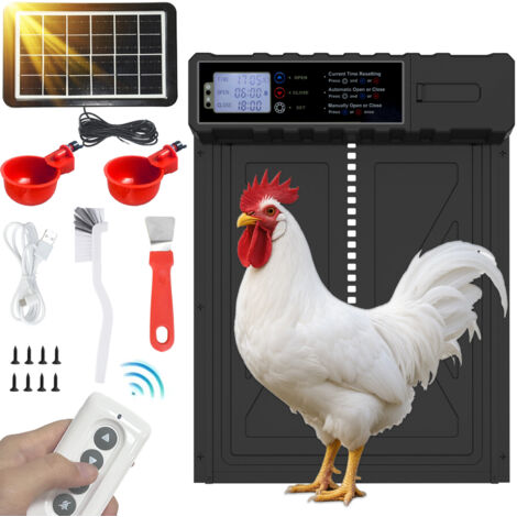 Dewinner – Porte poulailler automatique solaire – Écran LCD programmable – Batterie 2000 mAh – Installation rapide 10 min – Télécommande 15m (1/5)