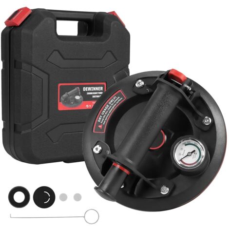 DEWINNER Ventouse Vitre Robuste avec Manomètre, Capacité de Charge de 300kg, pour le Levage de Surfaces Planes et Non Poreuses