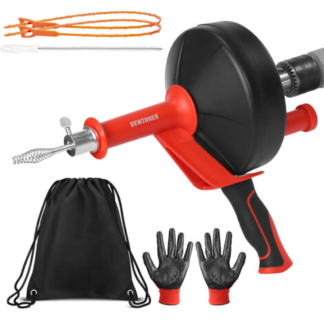 DEWINNER Furet Deboucheur Canalisation [10M], 3 Pièces Deboucheur Canalisation Brosse, 2 Modes de Fonctionnement - Outil de Débouchage d'évier pour Tuyauterie égouts,Lavabo,Cuisine