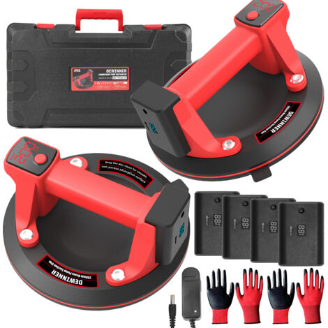 DEWINNER Ventouse Carrelage avec 4  3000mAh Batterie, 8" Ventouse Vitrier Électrique Capacité de Charge Max 200 kg, Professionnelles Ventouses à Vide avec Boîte de Transport, Rechargeable pour Verre