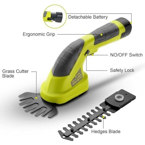 Cisailles à Gazon, Légère Tondeuse à Gazon Manche avec Batterie 7.2V 1500mAh Rouge